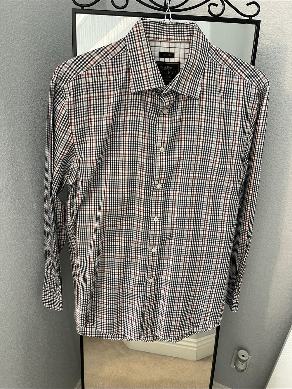 Jos. A. Bank Reserve White Multi-Check Dress Shirt with Black and Red Accents